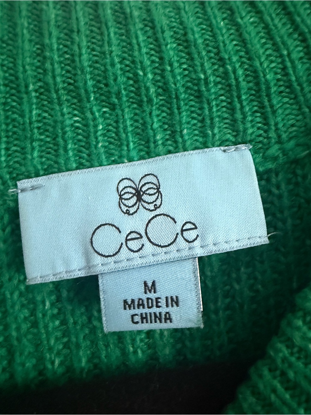 CeCe Women’s Green Bobble Sleeve Ribbed Knit Sweater Size M - Picture 5 of 10